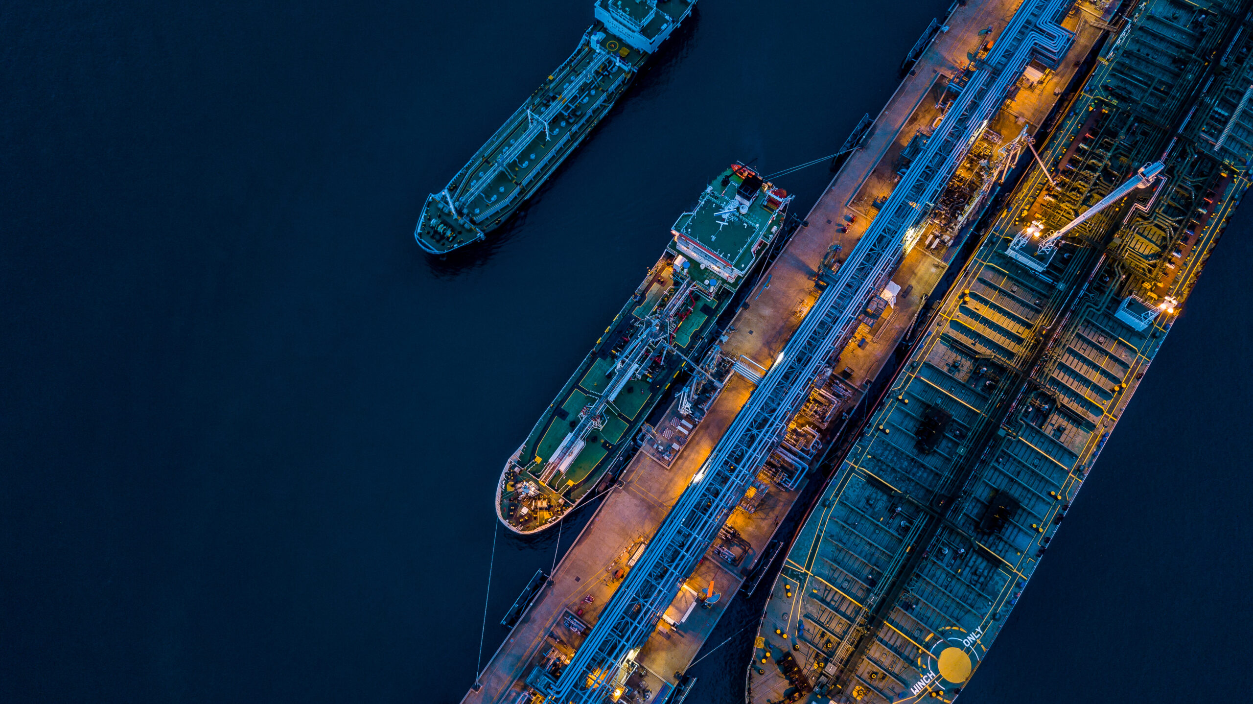 Aerial view of ships docked at a port